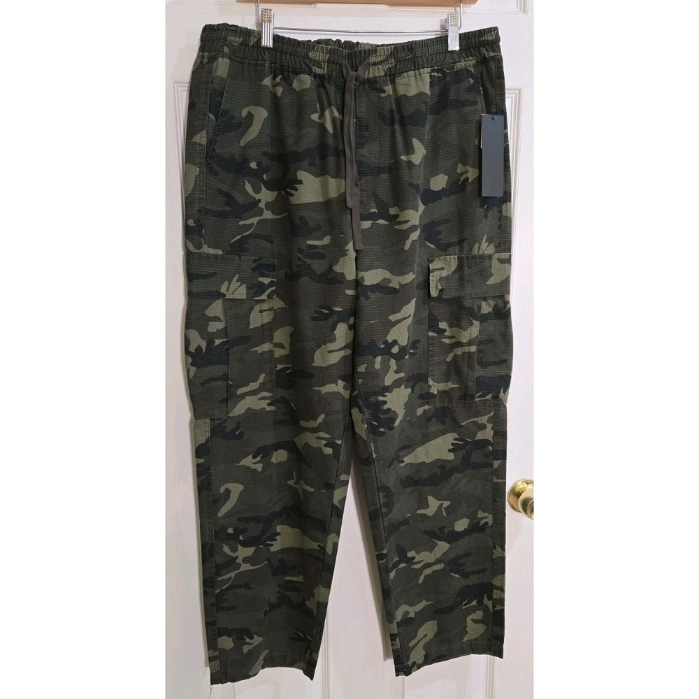 Lazer Cargo Pants LARGE Mens Loose Fit Straight Leg Green Camo Sits Below Waist